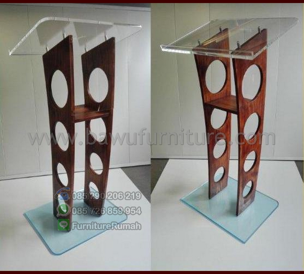 Model Podium Bahan Acrylic Kombinasi Kayu Jati Solid