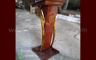 Podium Gereja Minimalis Kayu Jati Kombinasi Stainless Gold