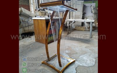 Podium Akrilik Minimalis Kombinasi Stainless Gold Mewah