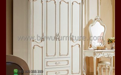 Lemari Pakaian Ukir Putih