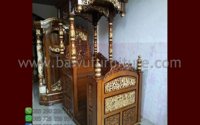 Desain Mimbar Masjid Atap Ukiran Kaligrafi Kubah Jati