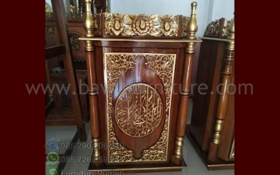 Jual Mimbar Masjid Kayu Jati Jepara Natural Emas