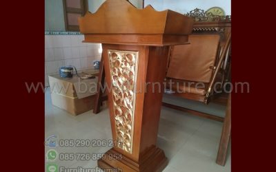 Mimbar Pidato Kayu Jati Natural Ukir Daun Emas