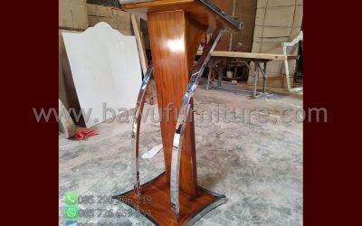 Podium Minimalis Stainless Natural Kayu Jati Jepara