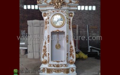 Jam Hias Mewah Duco Putih Kayu Jati Karya Jepara