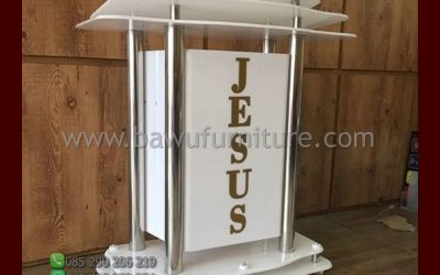 Mimbar Gereja Akrilik Modern Tiang Stainless Minimalis