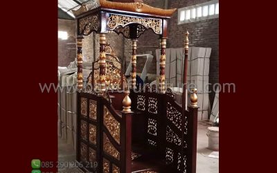 Mimbar Masjid Jati Mewah Model Atap Kubah Ukir Jepara