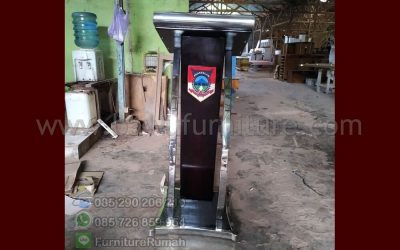 Podium Modern Jati Kombinasi Stainless Gaya Minimalis