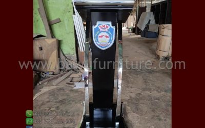 Podium Pidato SMK Model Minimalis Jati Dan Stainless