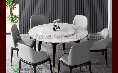 Meja Makan Marmer Bundar Putar Karya Jepara