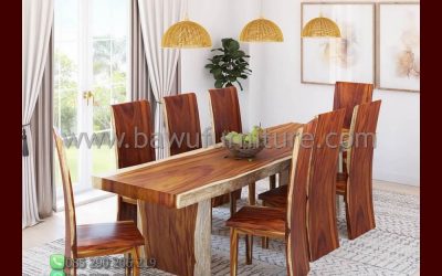 Meja Makan Trembesi Minimalis Model Kaki Besi Modern