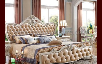 Tempat Tidur Mewah Putih Model Klasik Jok Ukir Jepara