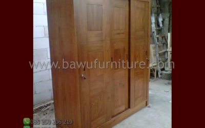 Lemari Pakaian Sliding 3 Pintu Model Minimalis Kayu Jati