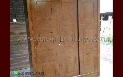 Lemari Pakaian Sliding Model Minimalis 3 Pintu Kayu Jati