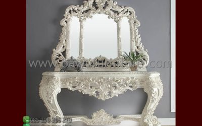 Meja Console Duco Putih Model Ukiran Klasik Mewah