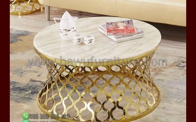 Meja Kopi Stainless Modern Top Marmer Bundar