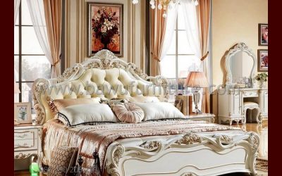 Tempat Tidur Mewah Duco Putih Model Jok Ukiran Klasik