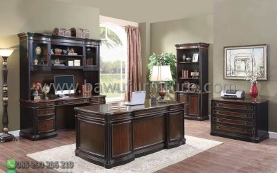 1 Set Meja Kantor Model Minimalis Klasik Dari Kayu Jati