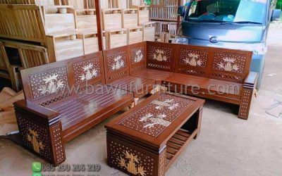 Kursi Sudut Kayu Jati Minimalis Jepara Motif Bambu