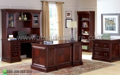 Set Meja Kantor Bos Model Minimalis Terbaru Jati