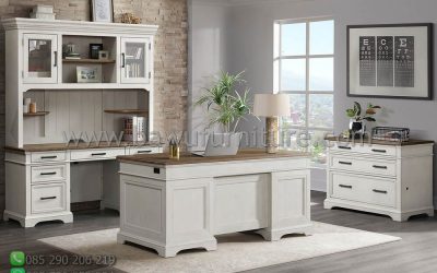 Set Meja Kantor Direktur Model Minimalis Duco Putih