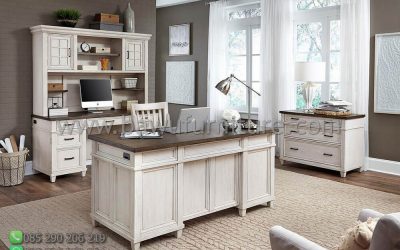 Set Meja Kantor Duco Putih Model Minimalis Klasik