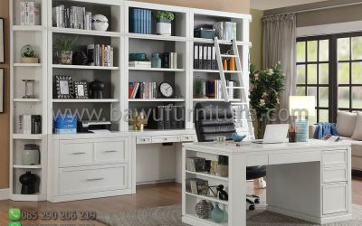 Set Meja Kantor Pemimpin Model Minimalis Duco Putih
