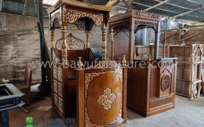 Jual Mimbar Masjid Model Atap Kubah Kayu Jati Jepara