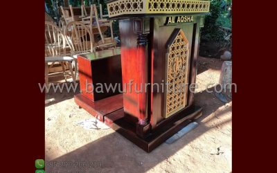 Mimbar Jati Untuk Ceramah Model Minimalis Motif Arabic