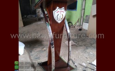Podium Minimalis Untuk SMK Dari Jati & Stainless Murah