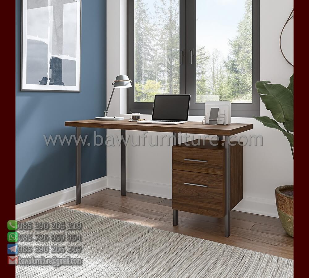 meja kerja modern model minimalis dari kayu jati & besi | bawu