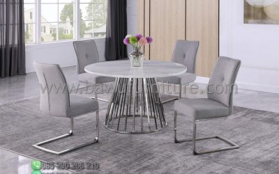 Set Meja Makan Minimalis Dari Marmer & Stainless Steel