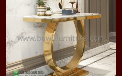Meja Konsol Marmer Dengan Kaki Stainless Steel Gold