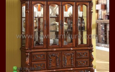 Lemari Pajangan Ukiran Jati Model Klasik Mewah Jepara