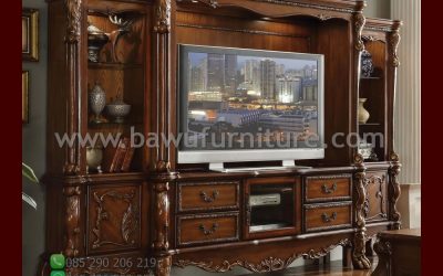 Bufet TV Kayu Jati Model Ukiran Klasik Mewah Jepara