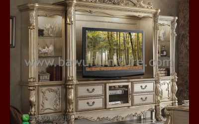 Bufet TV Ukiran Jepara Model Klasik Warna Duco Putih