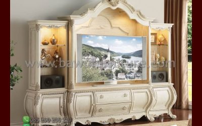 Bufet TV Ukiran Mewah Model Klasik Jepara Warna Putih
