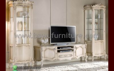 Bufet TV Warna Putih Model Ukiran Klasik Mewah Jepara