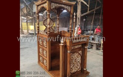 Stock Mimbar Masjid Kayu Jati Model Atap Kubah