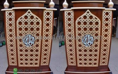 Mimbar Minimalis Ornamen Arabic Dari Kayu Jati