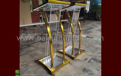 Podium Pidato Akrilik Tiang Stainless Model Minimalis Jepara